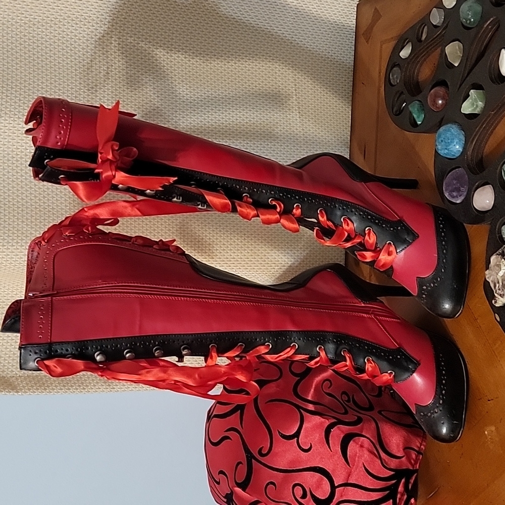 Bordello by Pleaser Black and Red Boots size 8
